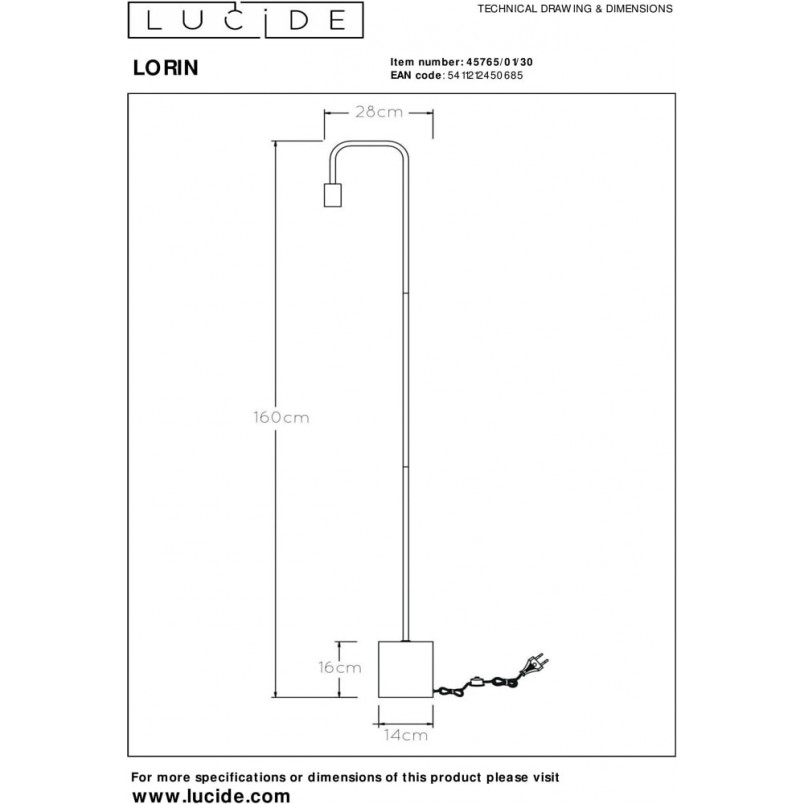 Lampa podłogowa industrialna Lorin czarna | Lucide