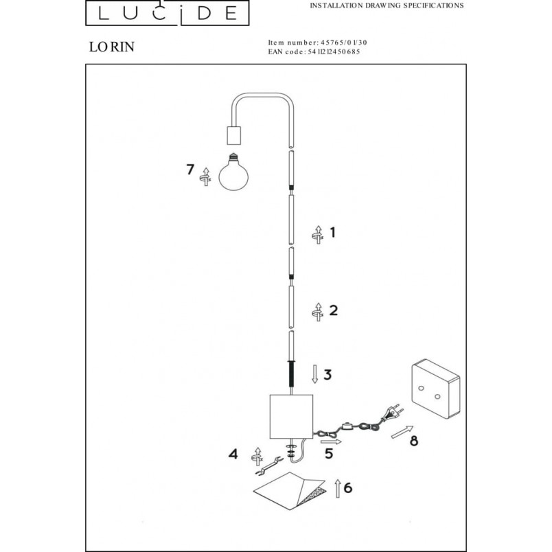 Lampa podłogowa industrialna Lorin czarna | Lucide
