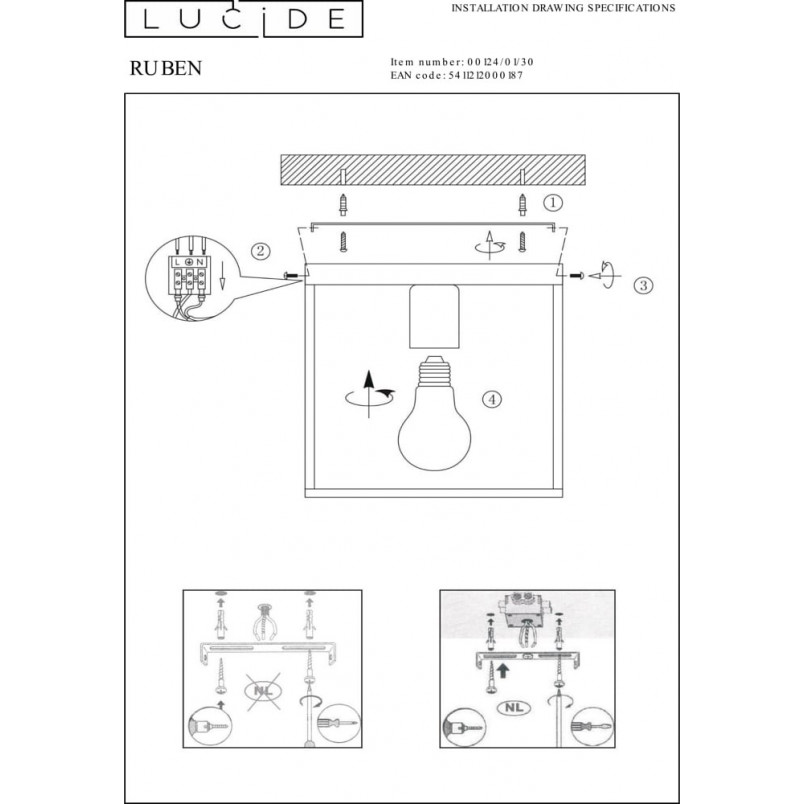 Plafon Industrialny Ruben | Lucide | 22cm | Czarny/Mosiądz