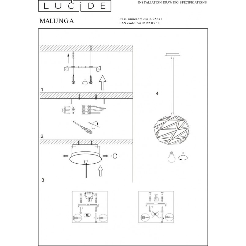 Lampa wisząca geometryczna biała Lucide Malunga 25cm | Sklep Lamp