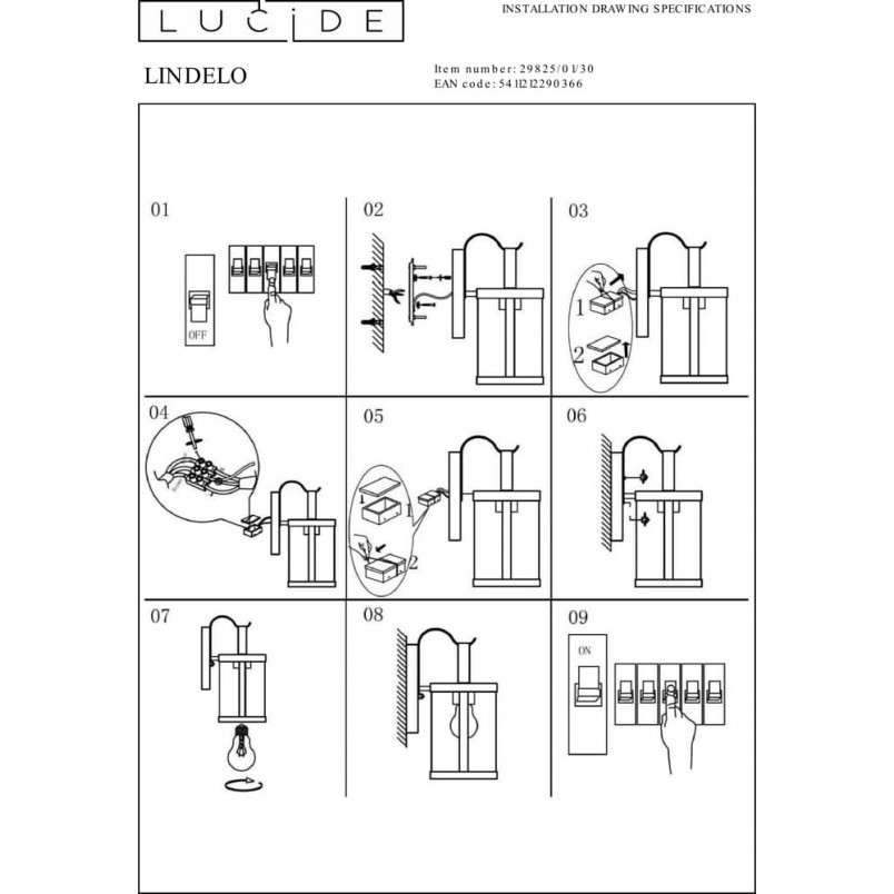 Kinkiet zewnętrzny Lindelo czarny - Lucide | Lampa ogrodowa