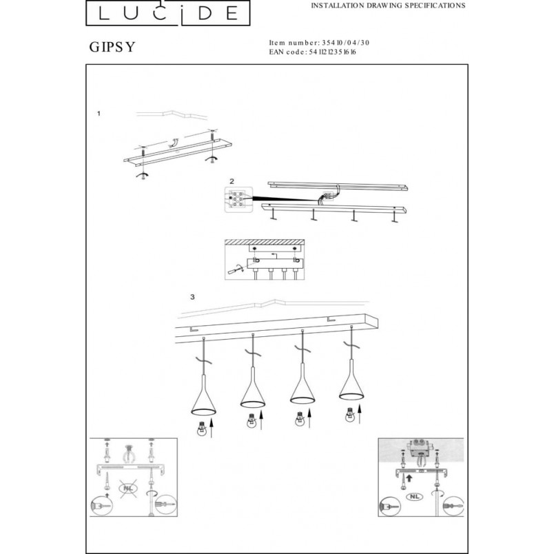 Lampa Wisząca Betonowa Gipsy | Lucide | 120cm | Czarna