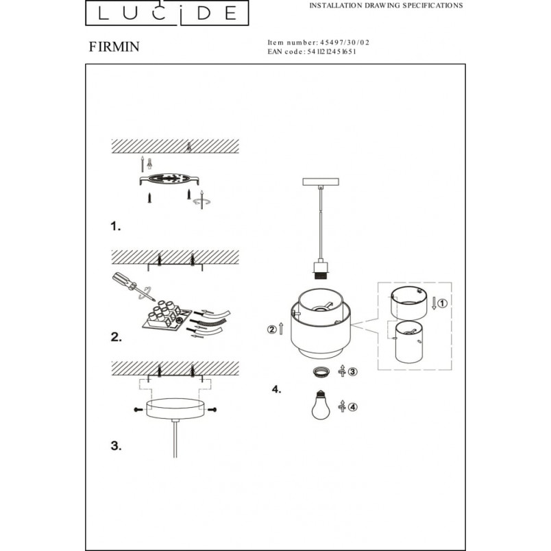 Lampa wisząca szklana Firmin | Lucide - Glamour, E27
