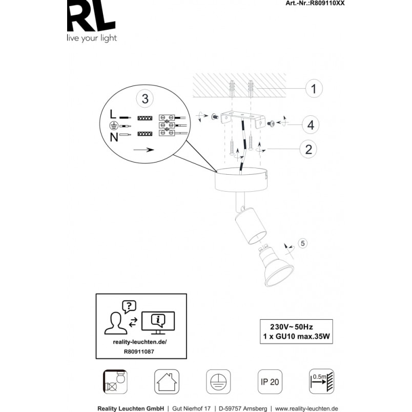Kinkiet Paris tytanowy Reality - Minimalistyczny design | Kup teraz!