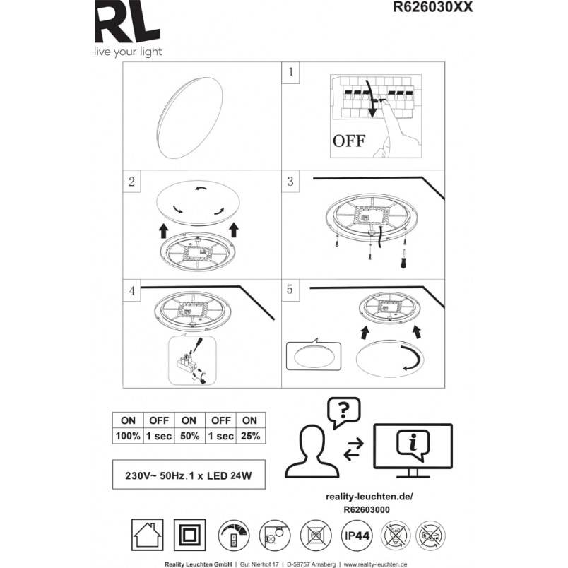Plafon LED Potz 50cm biały | Reality - Oświetlenie