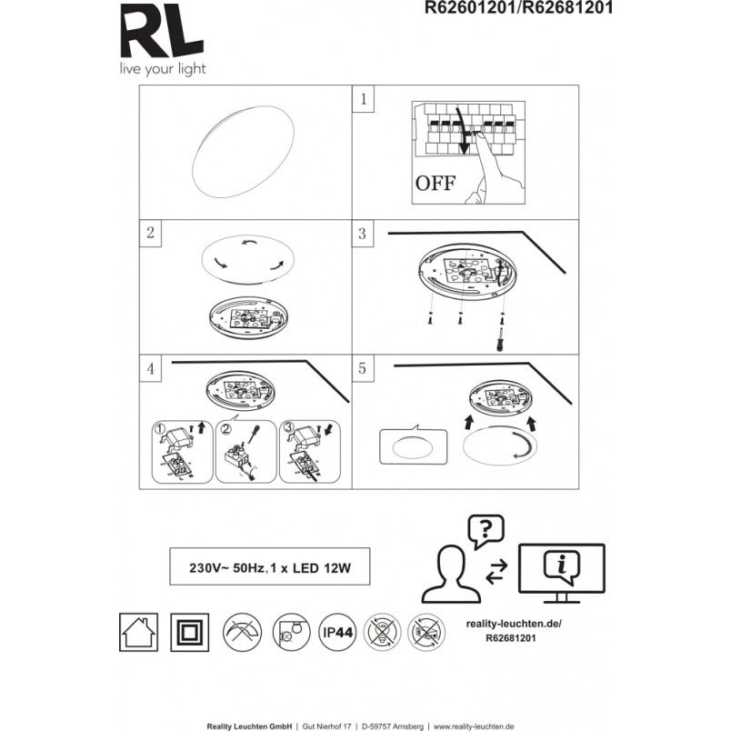 Plafon okrągły LED biały Reality Putz II 27cm - Odkryj Nowoczesne Oświetlenie!