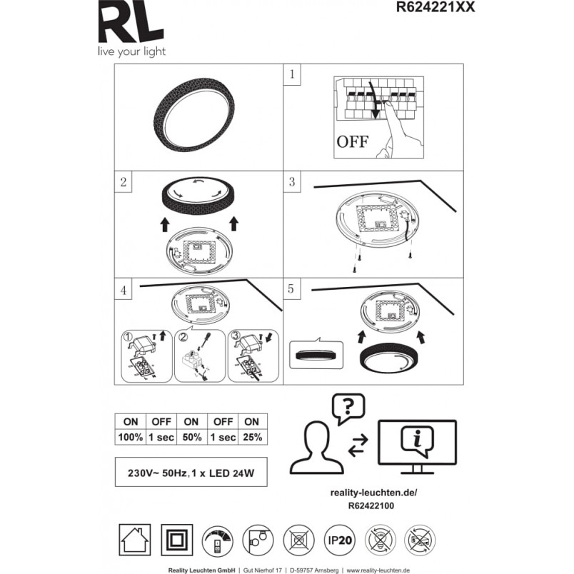 Plafon z kryształkami Pegasus LED biały | Reality