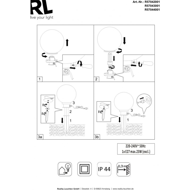 Lampa ogrodowa kula Bolo 20cm - Reality | Oświetlenie