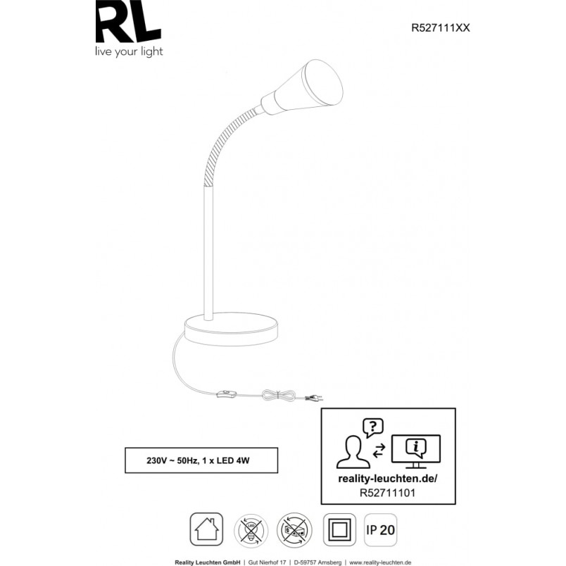 Lampa biurkowa LED Arras - nowoczesny design | Reality