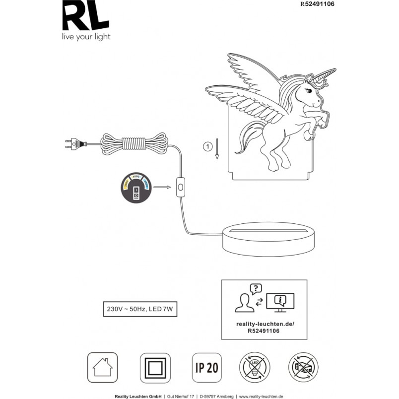 Lampa Jednorożec Karo - Młodzieżowa Lampa Stołowa Reality