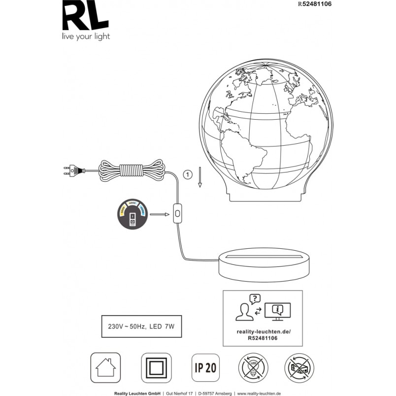 Lampa stołowa Globe LED Reality - Chrom - Kup teraz!