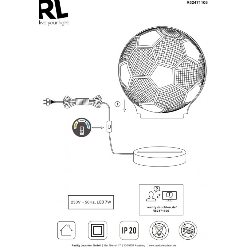 Lampa stołowa Ball chrom Reality | Oświetlenie dla dzieci