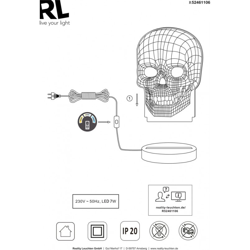 Lampa Stołowa Skull Reality - Oryginalny Design | Kup Teraz