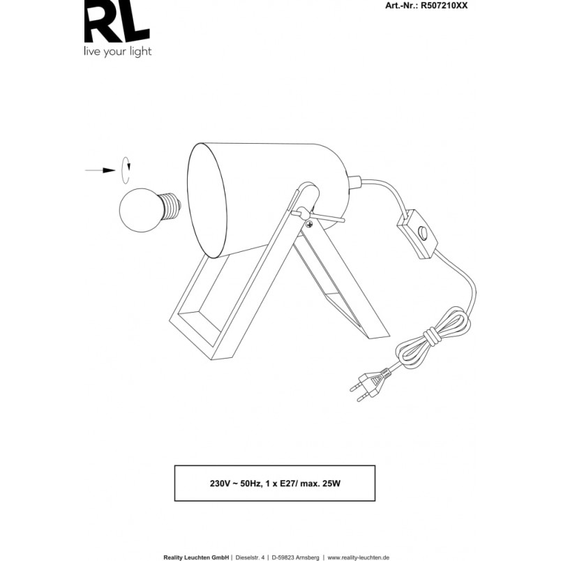 Lampa stołowa industrialna Marc czarna - Reality | Loftowa