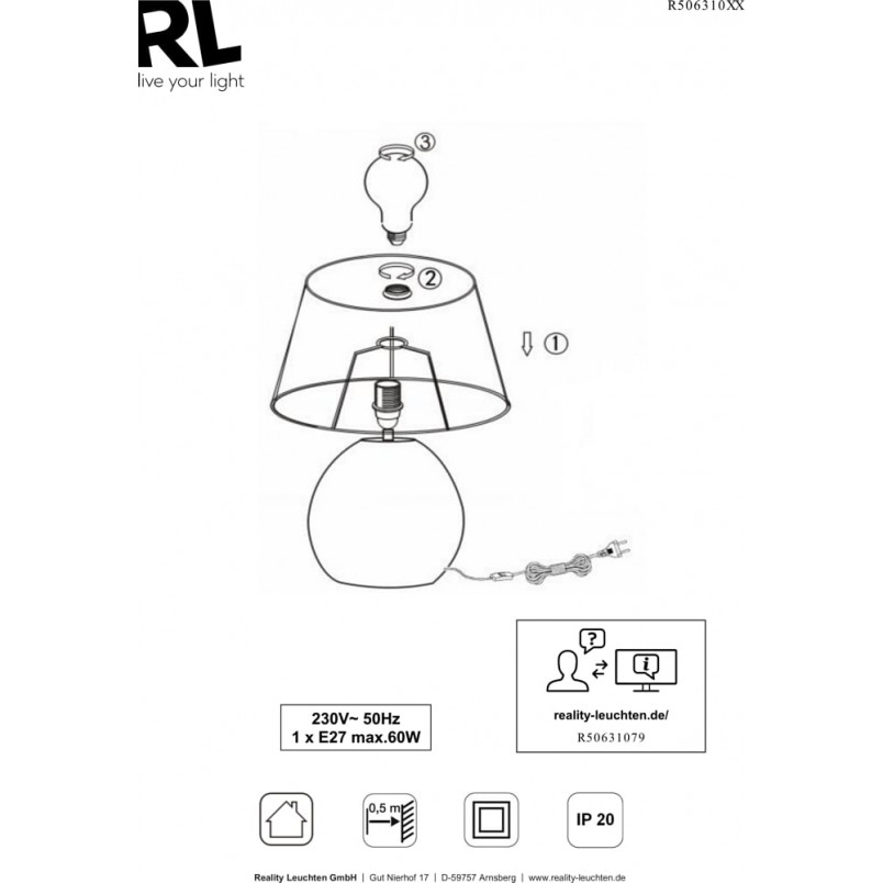 Lampa stołowa glamour czarno-złota Reality | Luxor