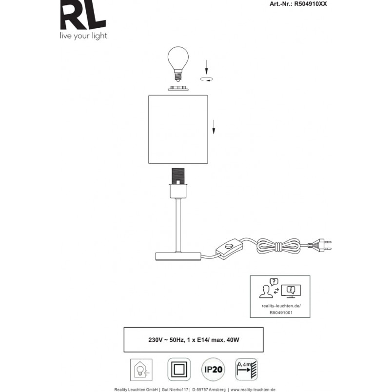 Lampa stołowa nocna Jerry biała - Reality | Eleganckie oświetlenie