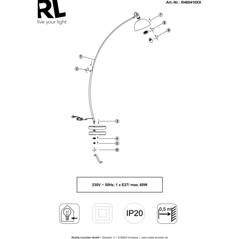 Lampa podłogowa łukowa czarna industrialna | Reality Recife