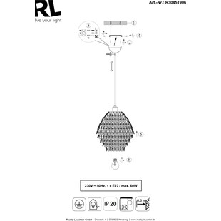 Lampa Glamour Reality Petty | Kryształowa, E27, 35cm