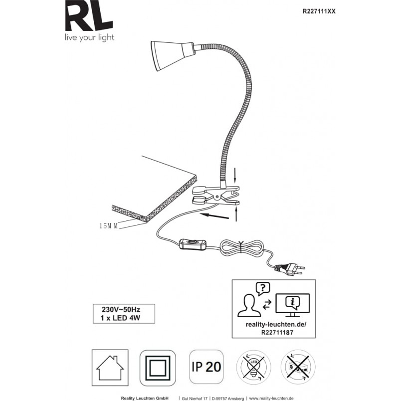 Lampa Klips Arras Tytan Reality | Nowoczesna Lampa Biurkowa