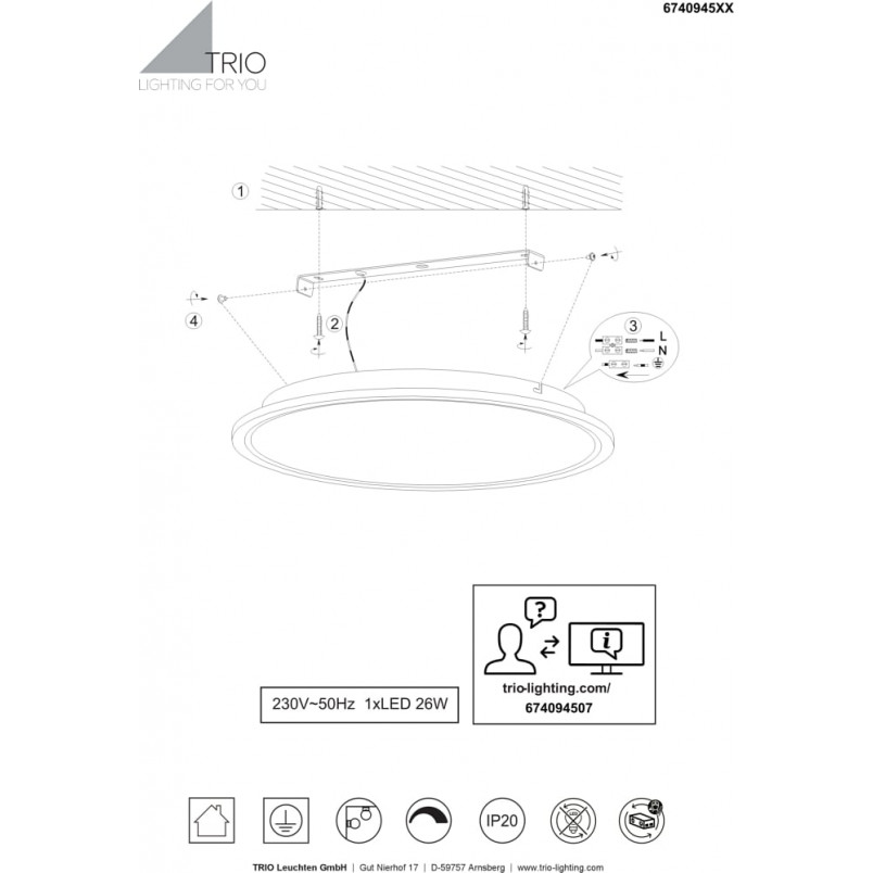 Plafon LED Phoenix 45cm - Ściemnialny, Biały/Nikiel | Trio