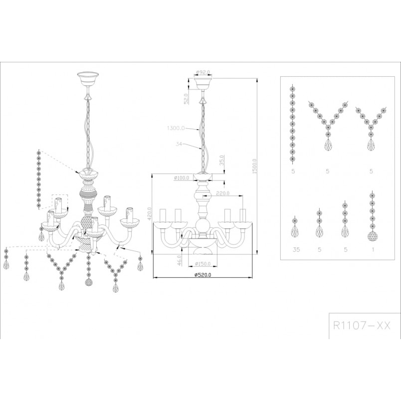 Żyrandol Lustre 52cm - Kryształowy Blask | Reality