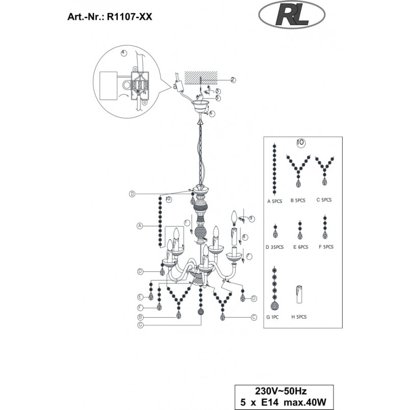 Żyrandol Lustre 52cm - Kryształowy Blask | Reality
