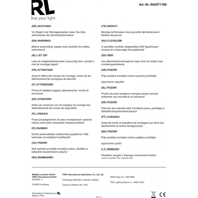 Lampa podłogowa LED Reality Leia - Nowoczesny design