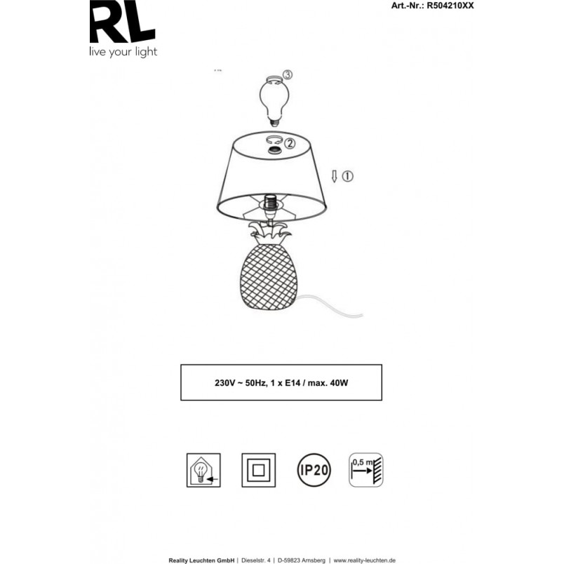 Lampa stołowa Glamour Pineapple | Reality - Elegancki Design