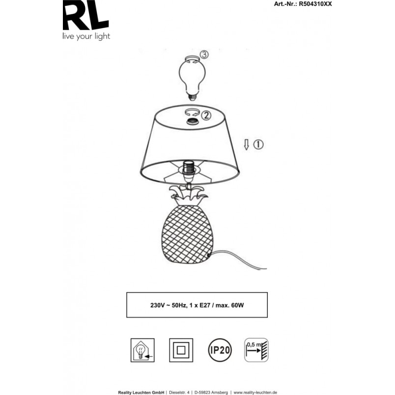 Lampa stołowa glamour Pineapple | Czarna i złota | Reality