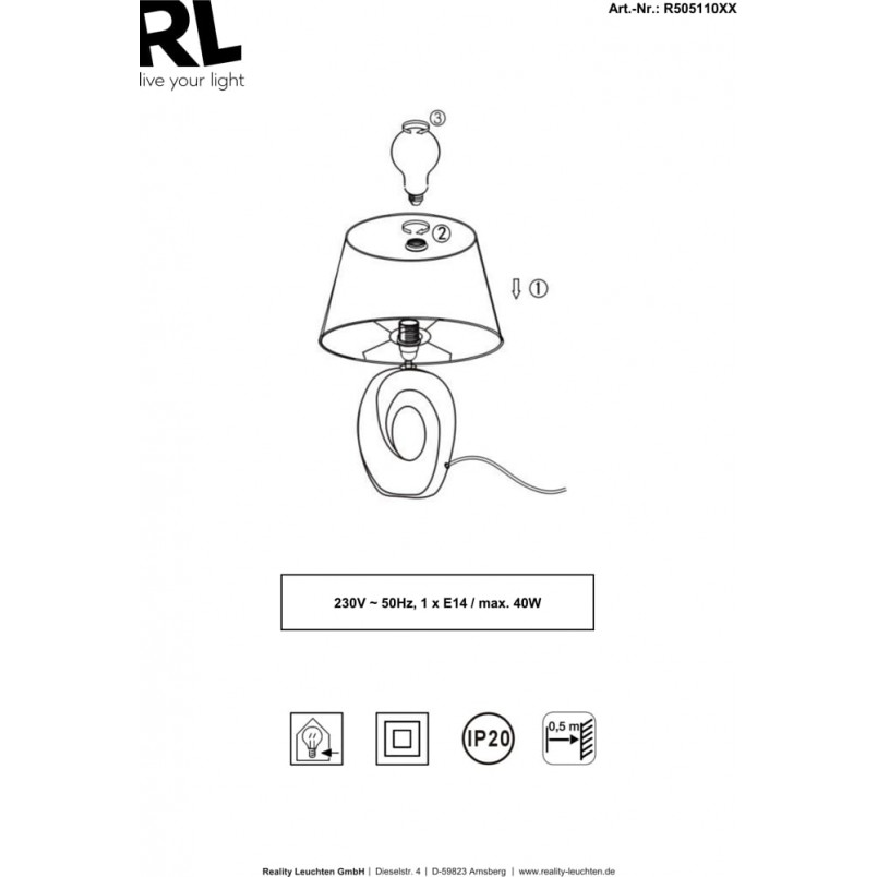 Lampa stołowa nowoczesna Taba 23 | Biały/Srebrny | Reality