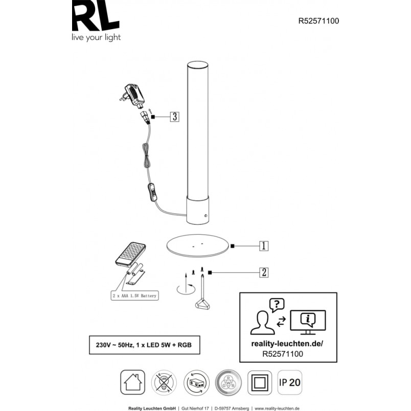 Lampa stołowa LED Reality Leia - Nowoczesny design, sterowanie pilotem