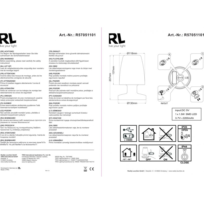 Lampa Ogrodowa LED Dora - Reality | Biała, Stołowa, IP44