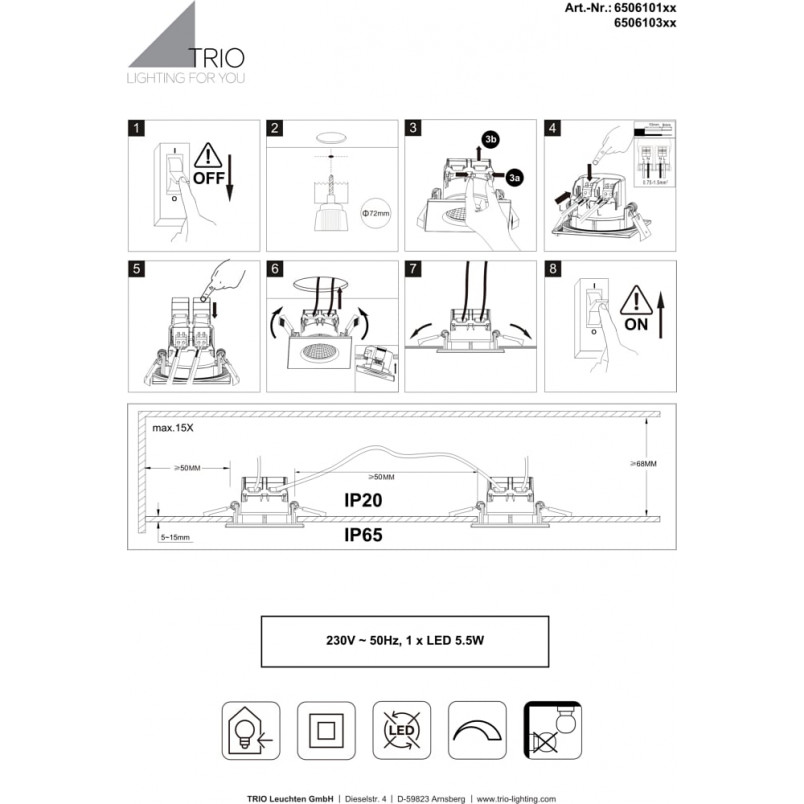 Lampa LED Trio Zagros 8cm - Biały Mat | Downlight IP65