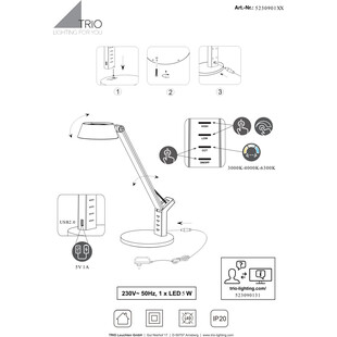 Lampa biurkowa LED Trio Ava - Nowoczesny design, USB