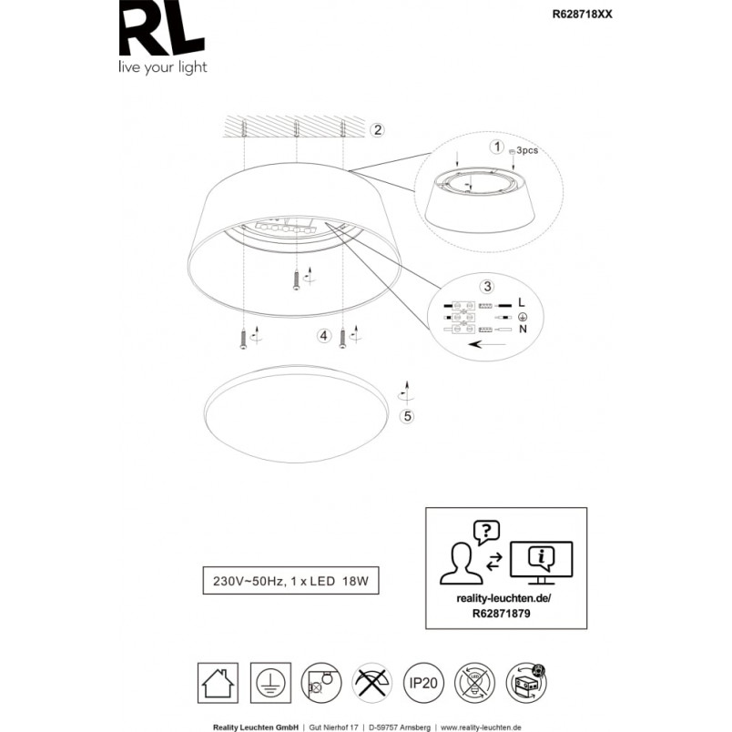 Plafon LED Ponts czarny 45cm | Reality - Oświetlenie