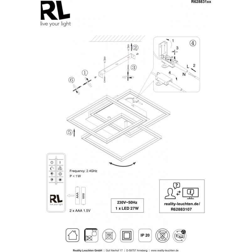 Plafon LED Reality Mobile z Pilotem i Ściemniaczem - 39cm