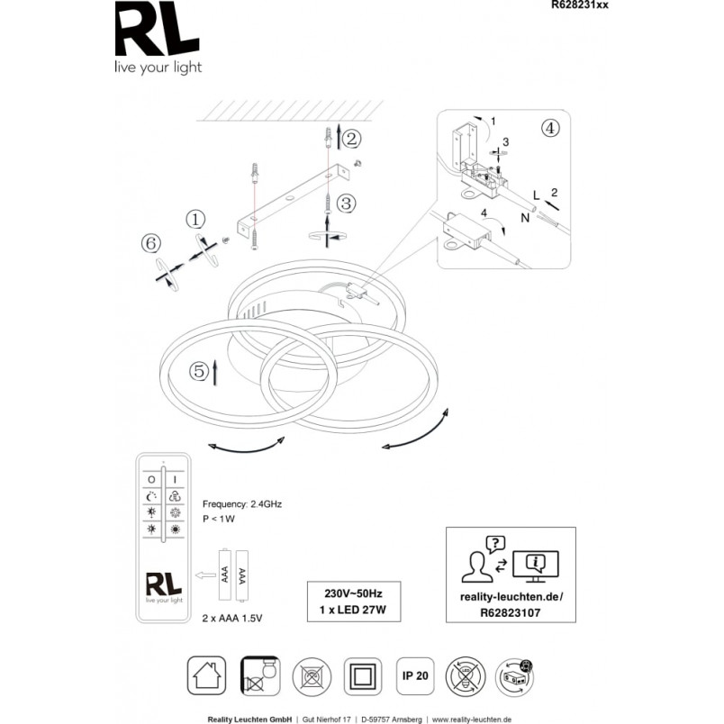 Plafon LED Circle z pilotem | Reality - Nowoczesne oświetlenie