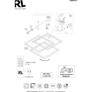 Plafon LED biały z pilotem - Reality Mobile 39cm
