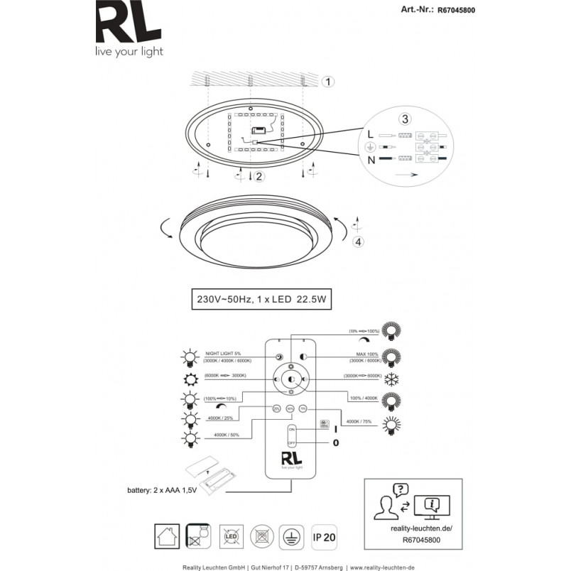 Plafon LED biały Atria 58cm - Pilot, Ściemniacz | Reality