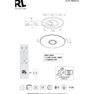 Plafon LED Reality Musica z Głośnikiem i Pilotem | 41cm