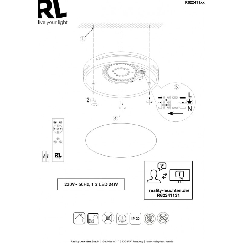 Plafon LED Reality Tacoma 40cm z pilotem - Nowoczesne oświetlenie