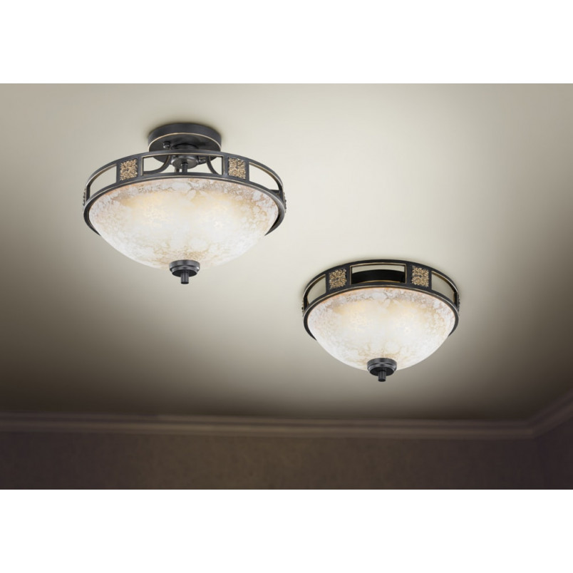 Plafon antyczny Quinta Trio - 42cm, szkło, miedź | Sklep z lampami