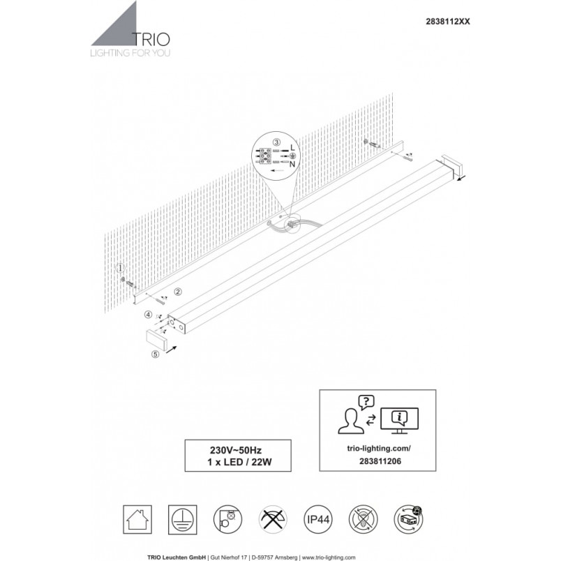 Kinkiet LED Fabio do łazni | Trio - 120cm, Biały/Chrom