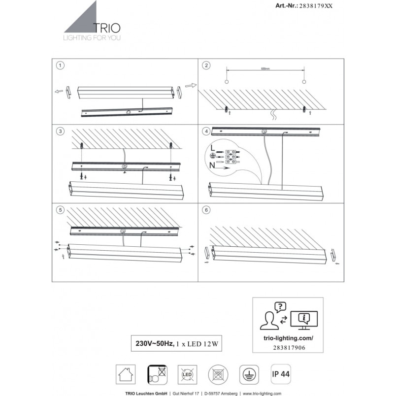 Kinkiet łazienkowy LED Fabio 80cm | Trio - Chrom/Biały