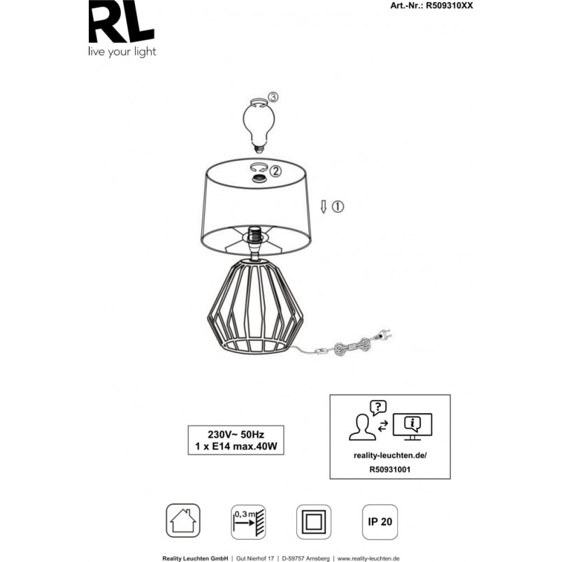 Lampa stołowa czarna Reality Chuck | Loftowa lampa na stół