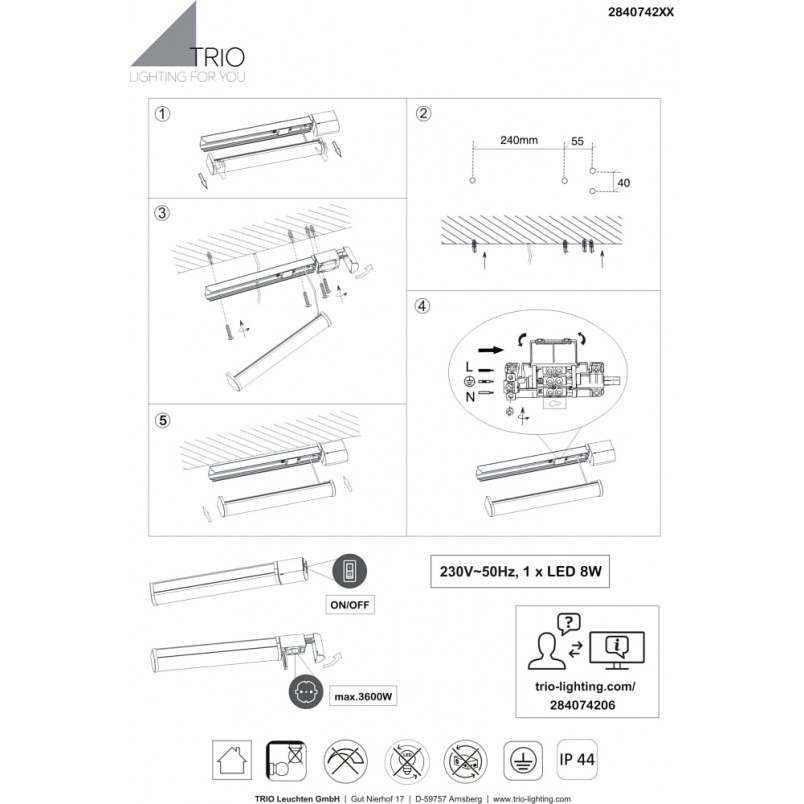 Kinkiet Łazienkowy LED Trio Piera | Chrom, IP44