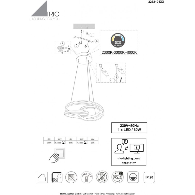 Lampa wisząca LED Yara | Trio - Nowoczesne Oświetlenie