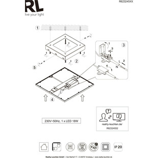 Plafon LED czarny kwadratowy 45cm Reality - Oświetlenie