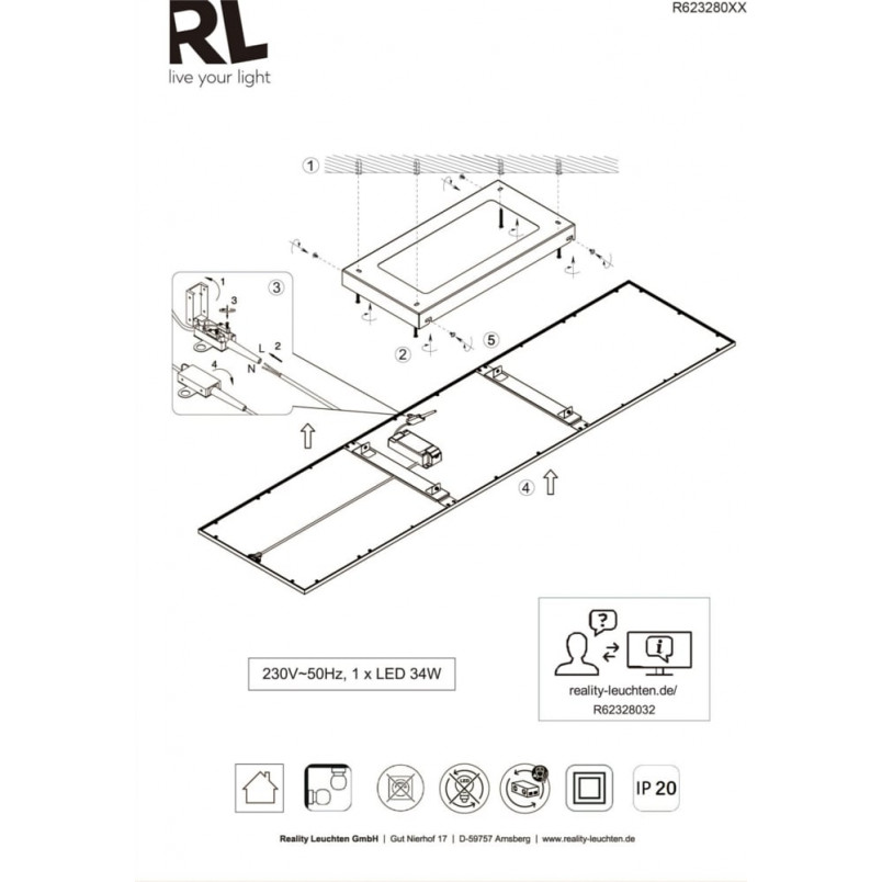 Plafon LED Alpha 80cm Czarny | Reality - Oświetlenie