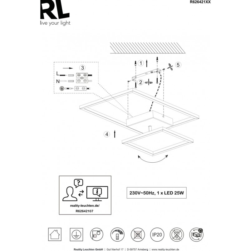 Plafon LED Padella 64cm biały Reality - Nowoczesne oświetlenie